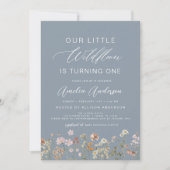 Invitation Dusty Blue Fleur sauvage Boho Premier anniversaire (Devant)