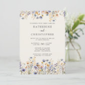Invitation Dusty Blue Fleur sauvage Budget Mariage ivoire (Debout devant)