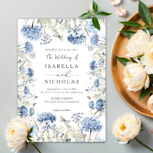 Invitation Dusty Blue Fleur sauvage Elegant Boho Mariage
