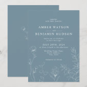 Invitation Dusty Blue Fleur sauvage Floral Mariage (Devant / Derrière)