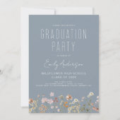 Invitation Dusty Blue Fleur sauvage Graduation Party Boho Blo (Devant)