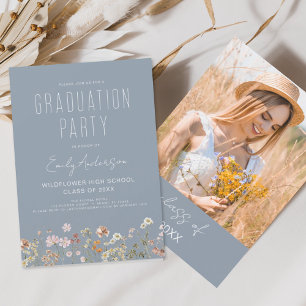 Invitation Dusty Blue Fleur sauvage Graduation Party Boho Blo