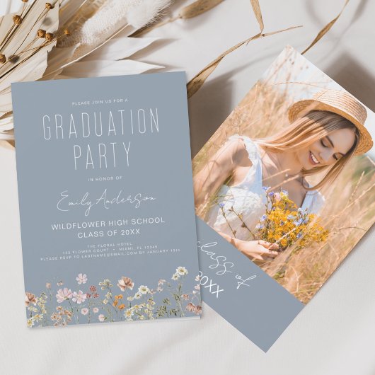 Invitation Dusty Blue Fleur sauvage Graduation Party Boho Blo