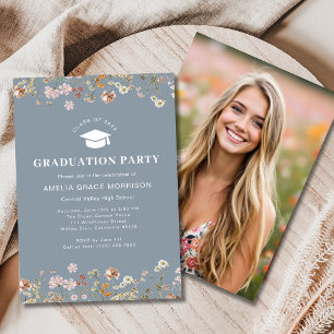 Invitation Dusty Blue Fleur sauvage Graduation Party Boho Blo
