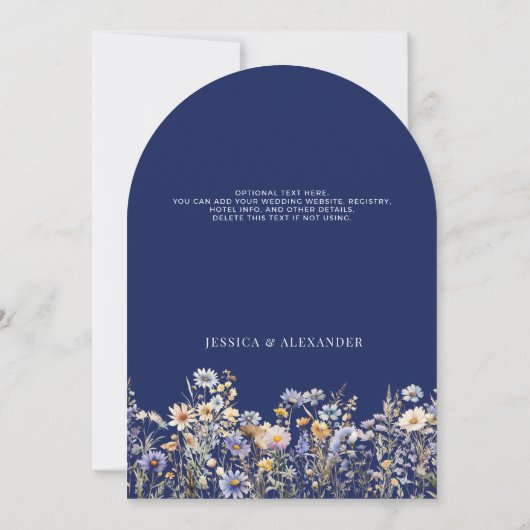 Invitation Dusty Blue Fleur sauvage Mariage Arch Navy Date de (Dos)