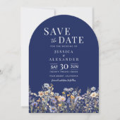 Invitation Dusty Blue Fleur sauvage Mariage Arch Navy Date de (Devant)