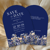 Invitation Dusty Blue Fleur sauvage Mariage Arch Navy Date de