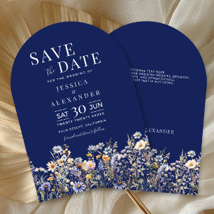 Invitation Dusty Blue Fleur sauvage Mariage Arch Navy Date de