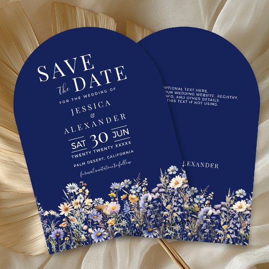 Invitation Dusty Blue Fleur sauvage Mariage Arch Navy Date de