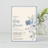 Invitation Dusty Blue Fleur sauvage photo Baby shower de code (Debout devant)