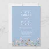 Invitation Dusty Blue Fleur sauvage QR Code Photo Boho Mariag (Devant)