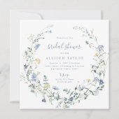 Invitation Dusty Blue Fleur sauvage Rustic Boho Fête des mari (Devant)