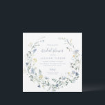 Invitation Dusty Blue Fleur sauvage Rustic Boho Fête des mari<br><div class="desc">Elégante délicate aquarelle fleur sauvage couronne les détails de votre événement. Palettes pastel de jaune tendre, blanc cassé, vert sauge, bleu poussiéreux, verdure botanique, simple et romantique. Grandes invitations à la douche à nuptiale fleurie pour la fête rustique moderne, boho country garden party au printemps et en été. Voir toutes...</div>