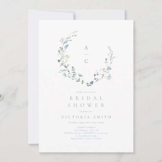 Invitation Dusty Blue Fleur sauvage Rustic Boho Fête des mari (Devant)