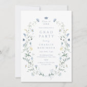 Invitation Dusty Blue Fleur sauvage Rustic Boho Graduation (Devant)