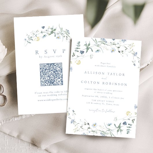 Invitation Dusty Blue Fleur sauvage Rustic Boho Mariage Photo