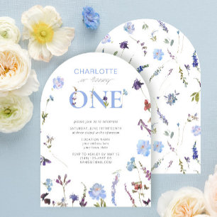Invitation Dusty Blue Fleur sauvage Turner un 1er Anniversair