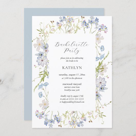 Invitation Dusty Blue Fleur sauvage Whimsical Bachelorette Pa