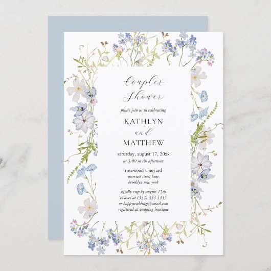 Invitation Dusty Blue Fleur sauvage Whimsical Couples Douche