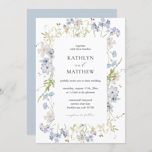 Invitation Dusty Blue Fleur sauvage Whimsical moderne Mariage