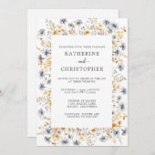 Invitation Dusty Blue Fleurs sauvages mariage élégant (Devant / Derrière)