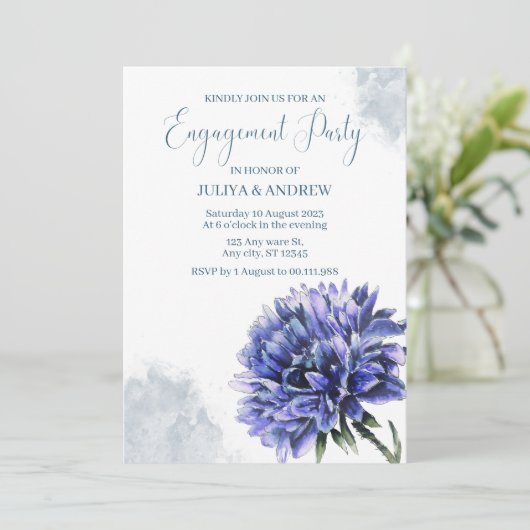 Invitation Dusty Blue Floral (Debout devant)