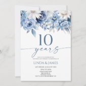 Invitation Dusty Blue Floral 10th Wedding Anniversary (Devant)