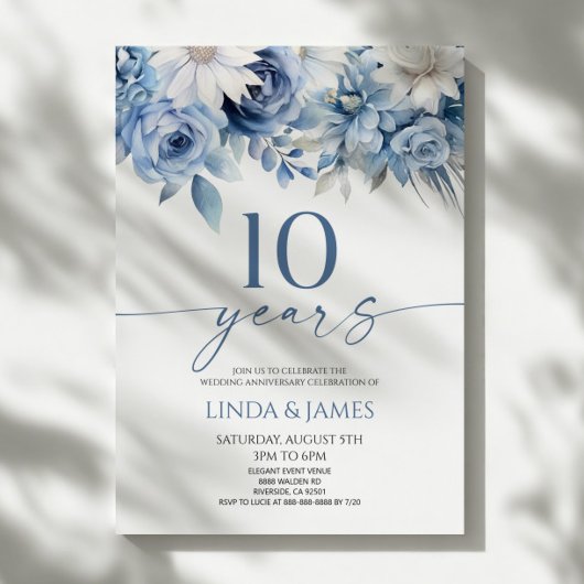 Invitation Dusty Blue Floral 10th Wedding Anniversary