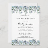 Invitation Dusty Blue Floral 19e anniversaire de fête Invitat (Devant)