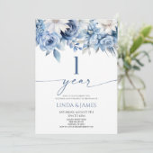 Invitation Dusty Blue Floral 1st Wedding Anniversary (Debout devant)