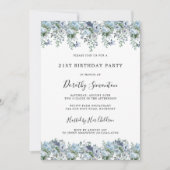 Invitation Dusty Blue Floral 21e anniversaire de fête Invitat (Devant)
