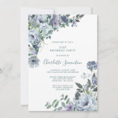 Invitation Dusty Blue Floral 21e fête d'anniversaire (Devant)