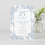 Invitation Dusty Blue Floral 25e anniversaire (Debout devant)