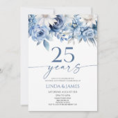 Invitation Dusty Blue Floral 25th Wedding Anniversary (Devant)