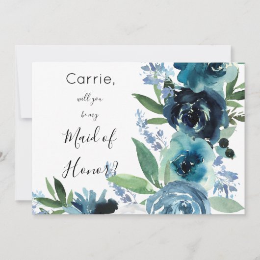 Invitation Dusty Blue Floral 2 Maid of Honor Matron Flower (Devant)