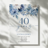 Invitation Dusty Blue Floral 40th Wedding Anniversary
