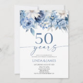 Invitation Dusty Blue Floral 50th Wedding Anniversary (Devant)
