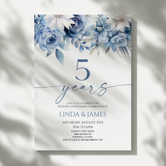 Invitation Dusty Blue Floral 5th Wedding Anniversary