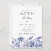 Invitation Dusty Blue Floral 60e fête d'anniversaire (Devant)