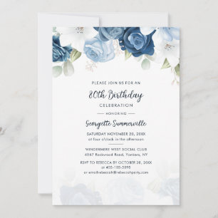 Invitation Dusty Blue Floral 80e fête d'anniversaire