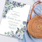 Invitation Dusty Blue Floral 80e fête d'anniversaire