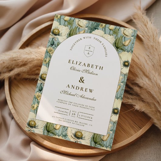 Invitation Dusty Blue Floral Arch Garden Wedding