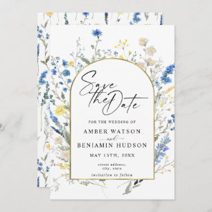 Invitation Dusty Blue Floral Arch Mariage Enregistrer La Date