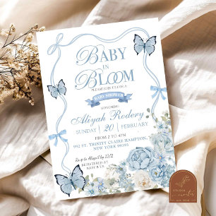 Invitation Dusty Blue Floral Baby dans le Baby shower de fleu