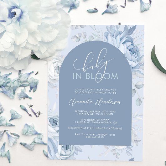 Invitation Dusty Blue Floral Baby dans le Baby shower de fleu