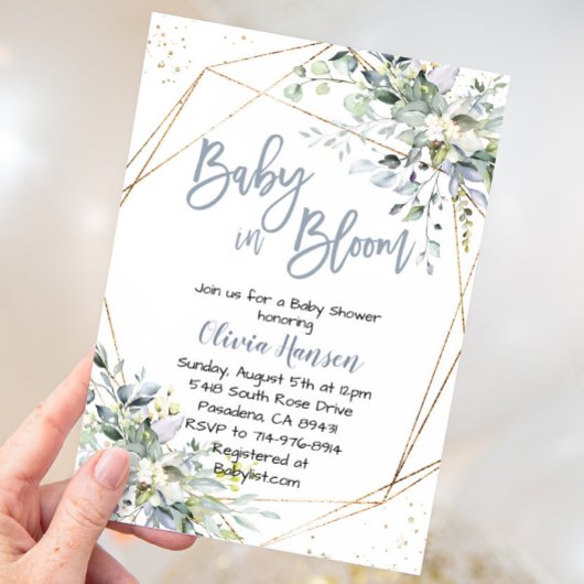 Invitation Dusty Blue Floral Baby dans le Baby shower de fleu