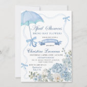 Invitation Dusty Blue Floral Baby shower d'avril (Devant)