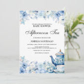 Invitation Dusty Blue Floral Baby shower de thé l'après-midi (Debout devant)