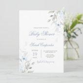 Invitation Dusty Blue Floral Baby shower garçon (Debout devant)