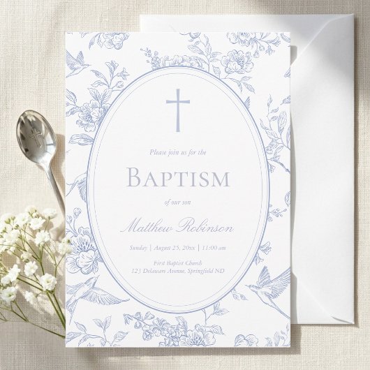 Invitation Dusty Blue Floral Baptism